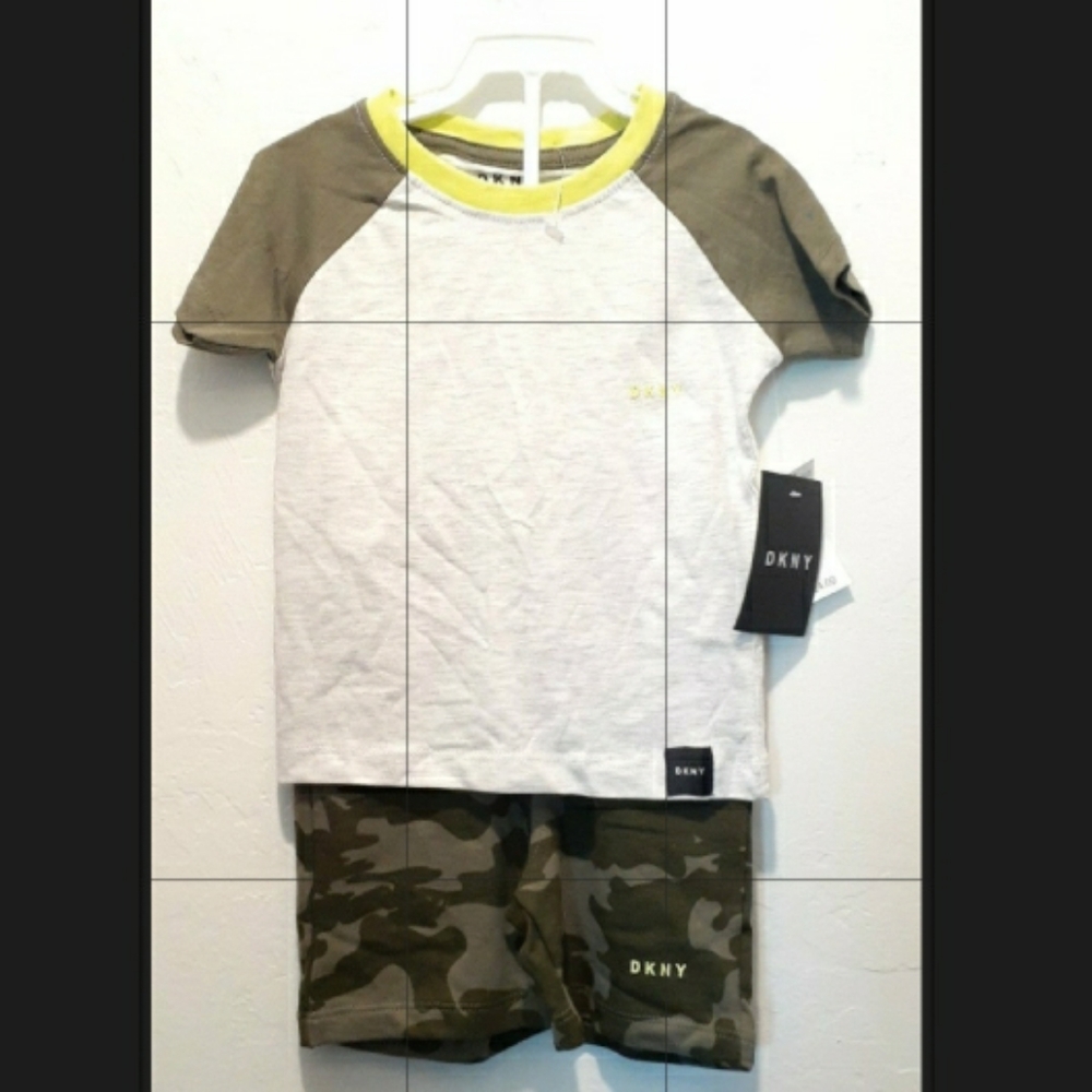 2pc NWT DKNY short sleeve shirt with army shorts for baby boy/ Size: 12 months